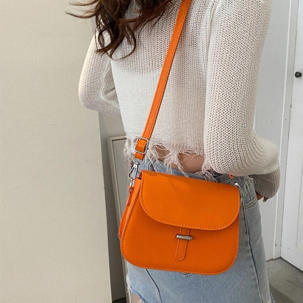 Mini Neon Orange Flap Square Bag